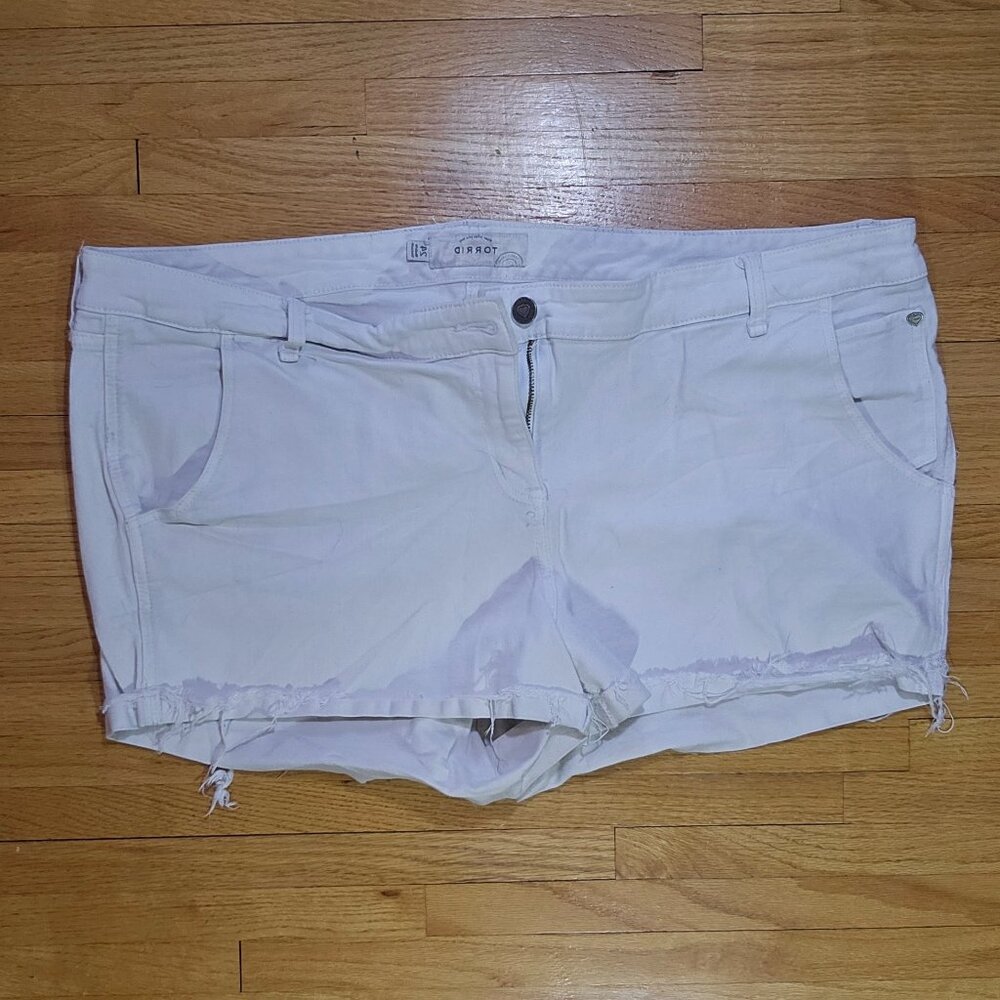 Torrid White Denim Cuffed Frayed Distressed Shorts